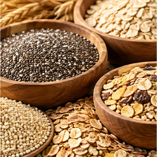 Chia seeds, oats and cereals