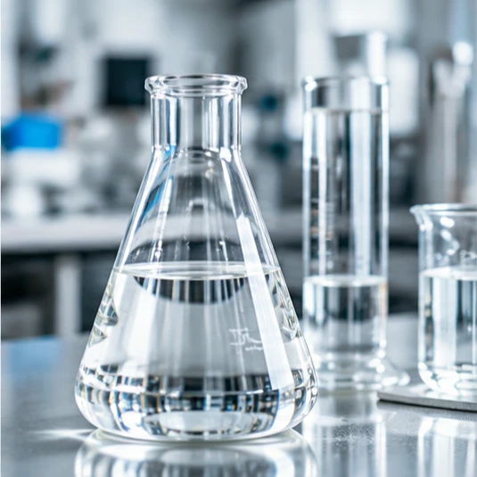 Laboratory flask with clear food-grade alcohol